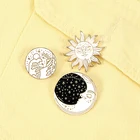 Металлическая брошь с эмалью, Золотая брошь в форме солнца, цветка, Луны, волн, звезды, круглые значки из денима, Ювелирное Украшение для друга, лацкана