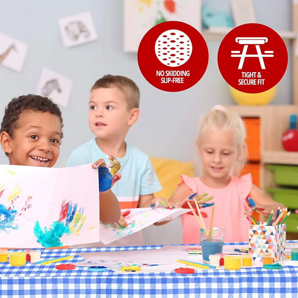 

Rectangle Fitted Tablecloth Elastic Vinyl Blue Checkered Picnic Table Cover For Indoor And Outdoor Meals Dining Table Cover