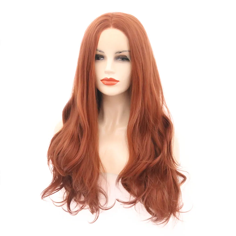 AIMEYA Brown Long Body Wave Synthetic Lace Front Wig for Women Heat Resistant Fiber Hair Natural Wigs Middle Part | Шиньоны и парики
