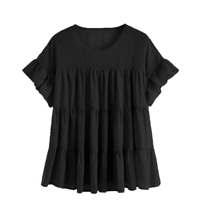 

Plus size 4xl chiffon blouse Blue/black/pink/yellow ruffle blouse 2020 plus size women clothing blusas feminina