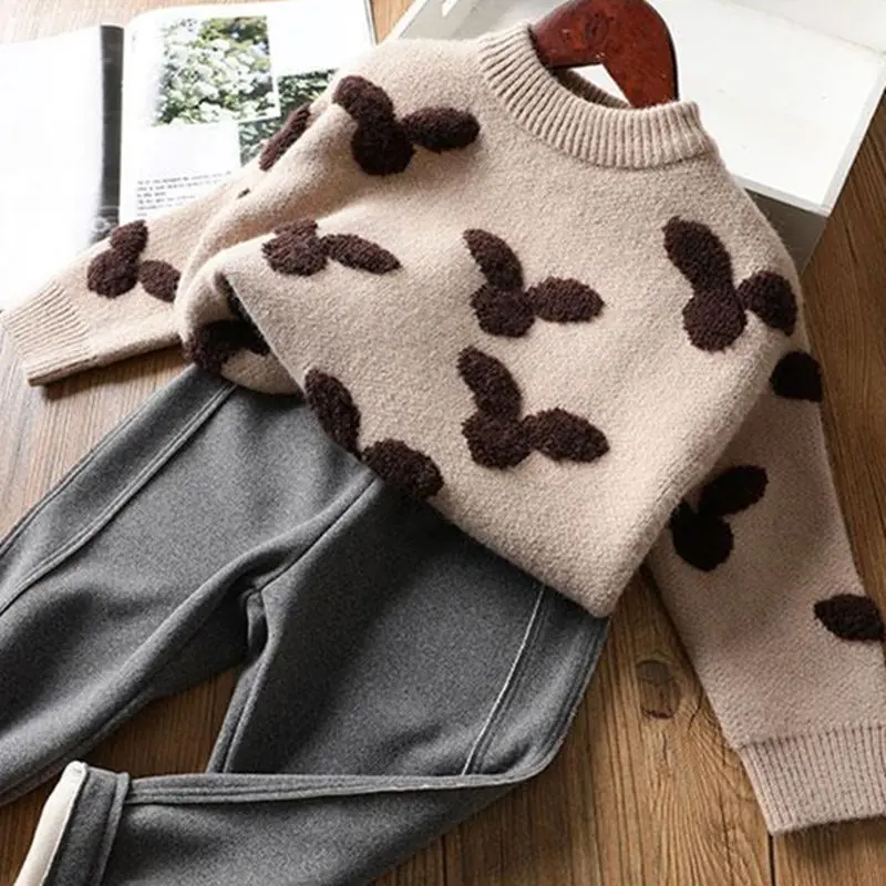 

Трикотажный пуловер с круглым вырезом и длинным рукавом для девочек