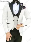 Thorndike горячая Распродажа Grooms мужской белый смокинг для жениха пик черный отворот мужские костюмы Свадебный блейзер для лучшего человека (пиджак + брюки + галстук-бабочка + жилет)
