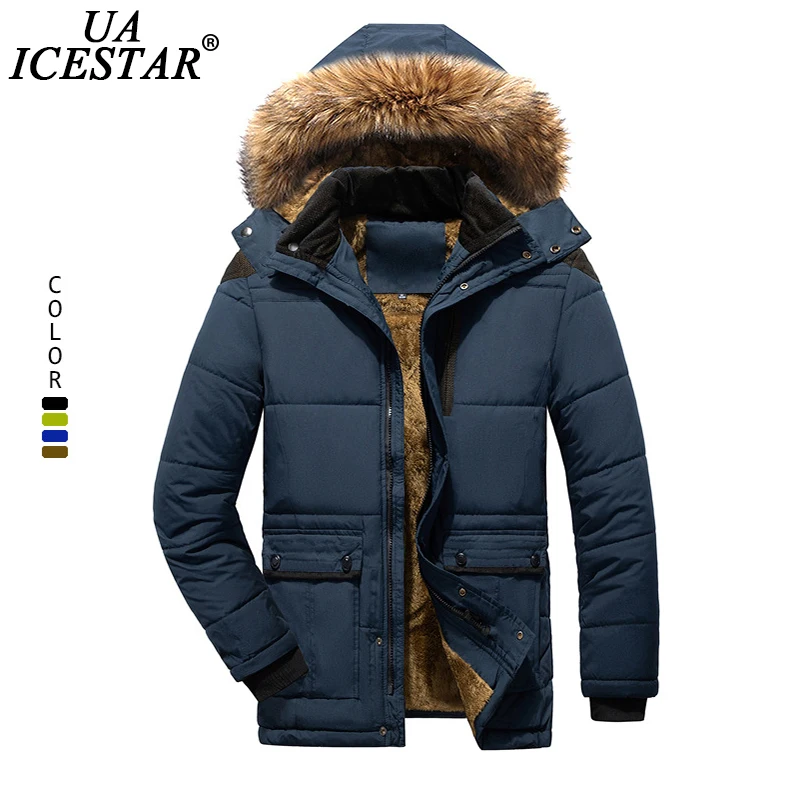 Мужская зимняя куртка с меховым воротником UAICESTAR модная Повседневная Теплая