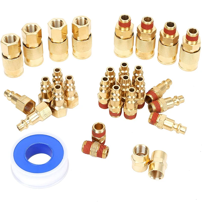 

30 Pieces 1/4inch NPT Air Coupler and Plug Kit, Quick Connect Air Fittings, Industrial Solid Brass Quick Connect