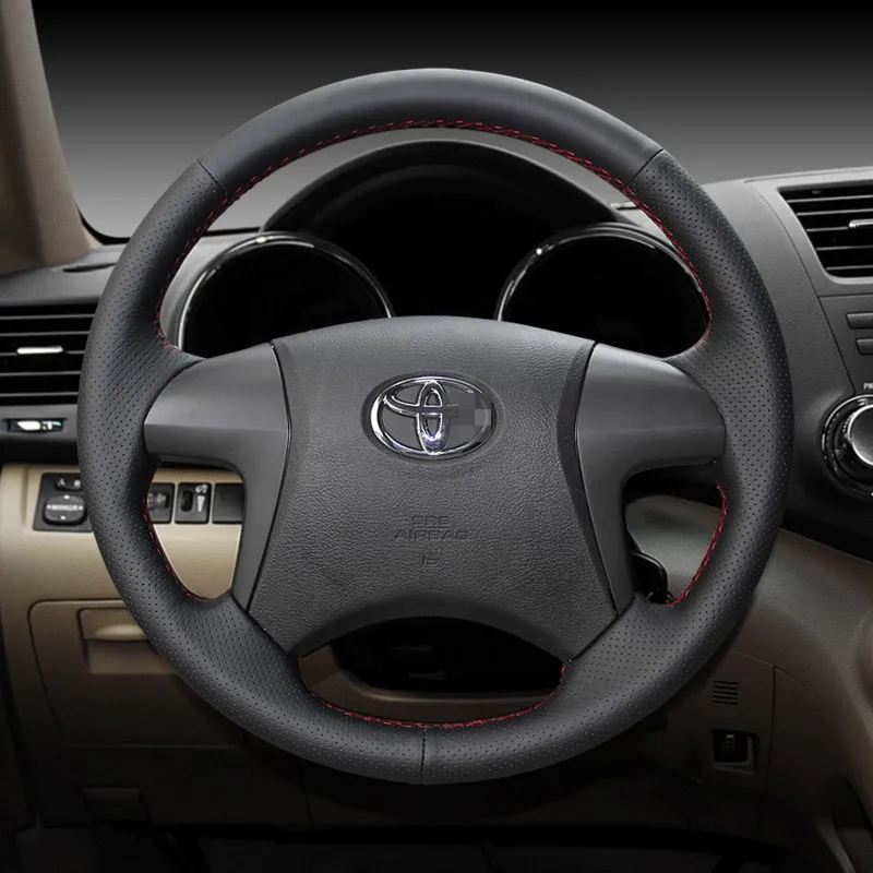 

DIY Hand-Stitched Leather Car Steering Wheel Cover for Toyota Corolla Levin Highlander Camry RAV 4 Avalon Auto Accessories