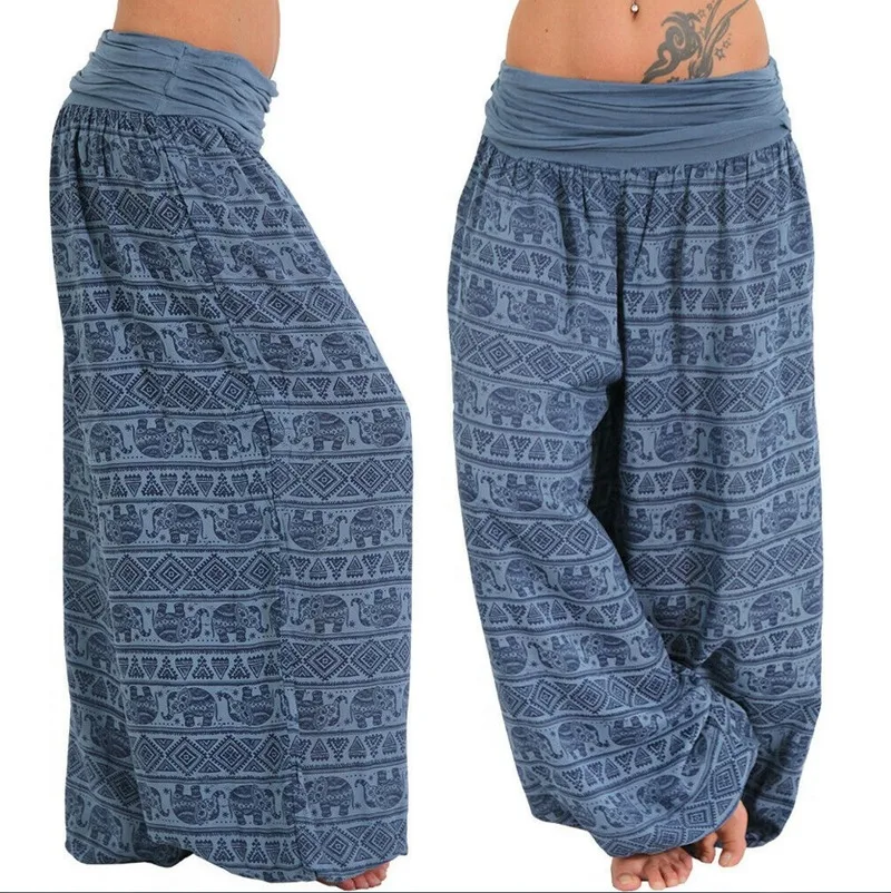 

Women Casual Harem Pants Summer Elastic Waist Wide Leg Pants Vintage Floral Printed Trousers Female Loose Pantalon Plus Size 5XL