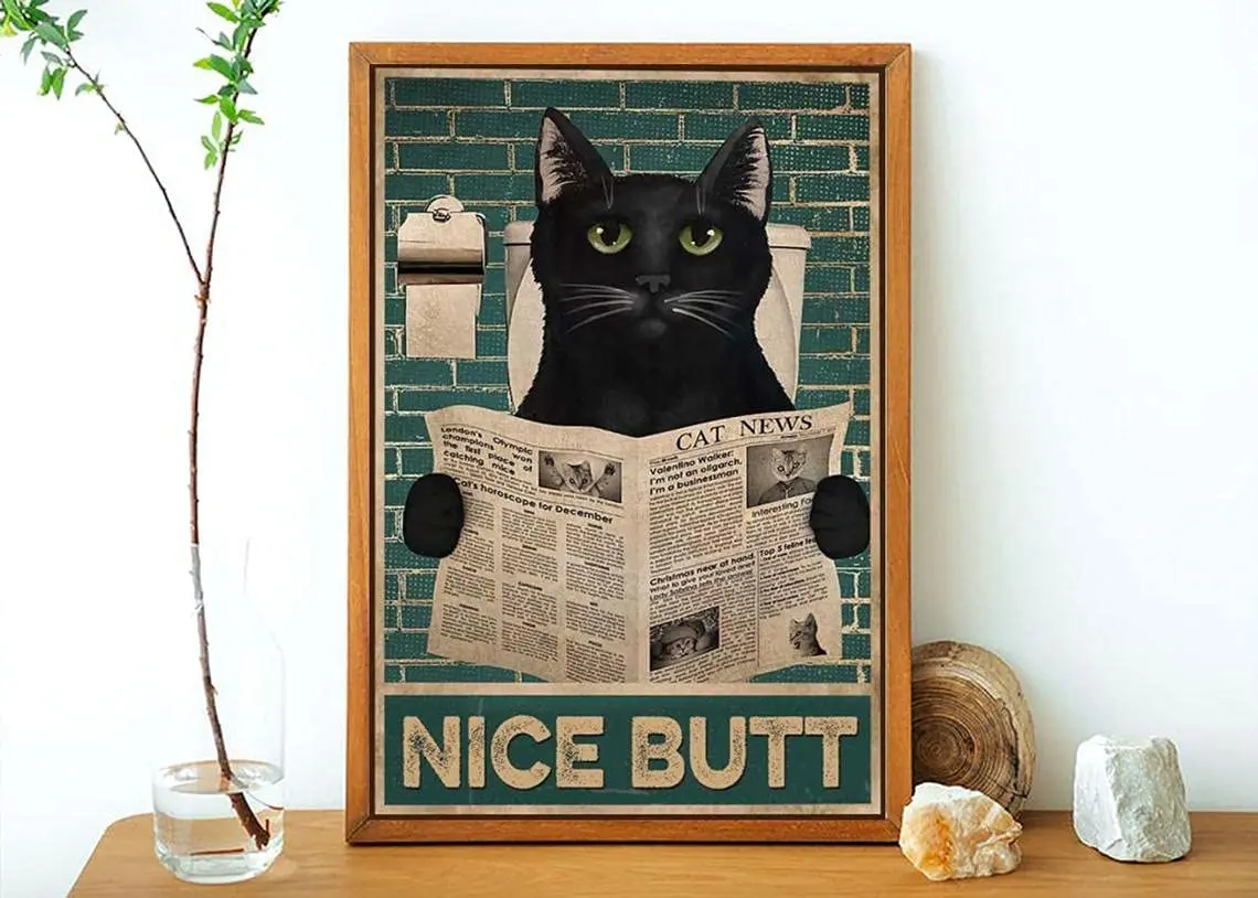 

Retro Art Printing Metal Tin Sign Black Cat Nice Butt Bathroom Poster Funny Farm Bathroom Toilet Home Novelty Cafe Wall Decor