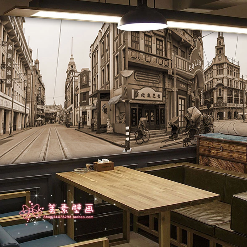 Ностальгические декоративные обои в стиле старой улицы Шанхае для ресторана