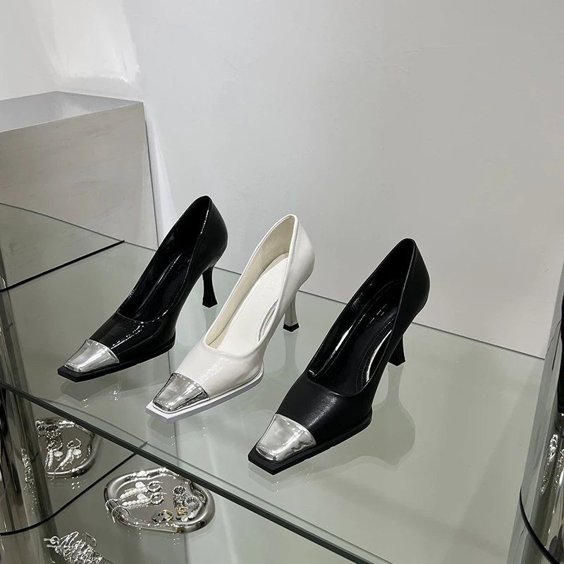 

Mixed Color Fashion Women Pumps PU/Patent Leather Thin High Heels Silver Black White Elegant Dress Shoes Woman Size 35-39