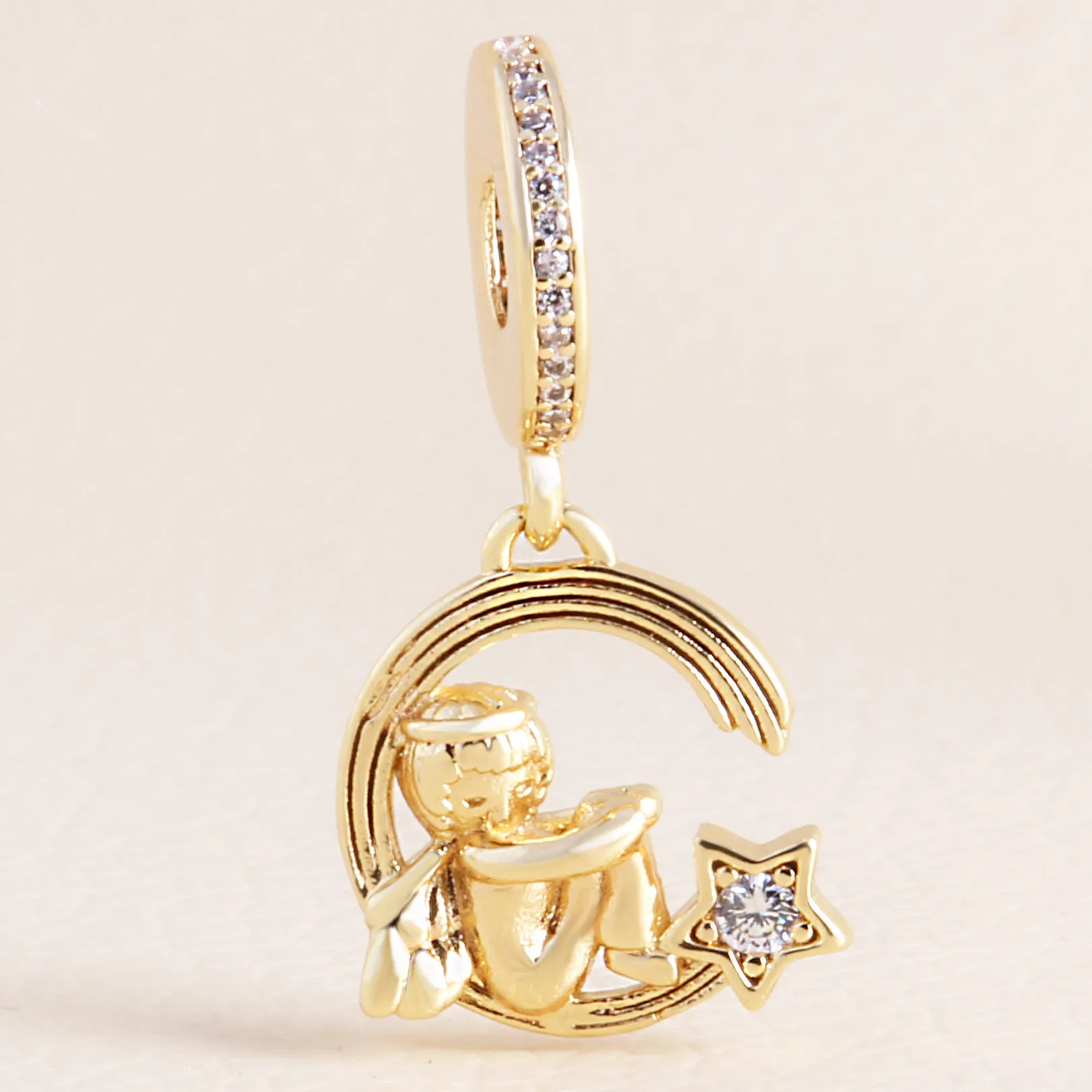 

Authentic 925 Sterling Silver Golden Stars&Moon pan Charms Fit Original Bracelet For Women DIY Jewelry