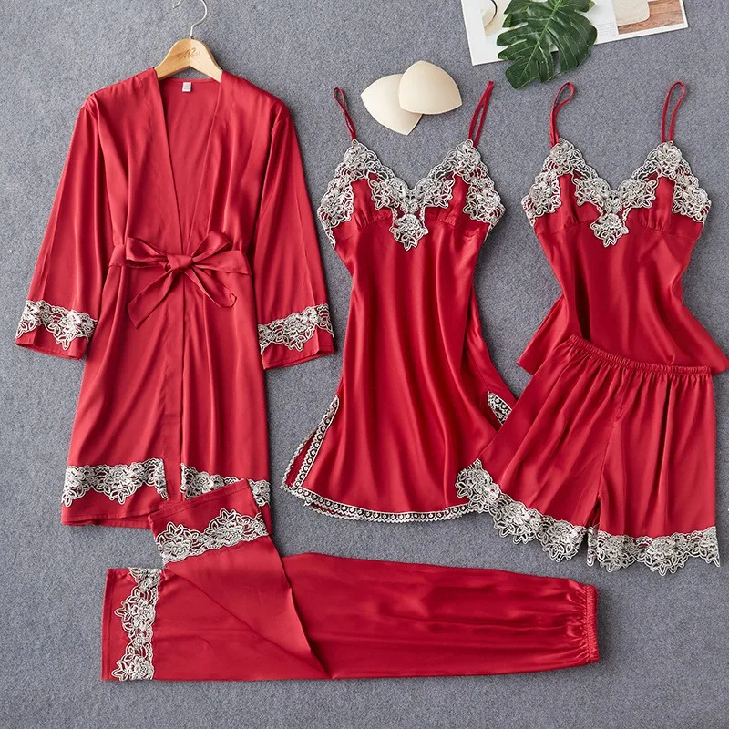 Халат кимоно Женский Свадебный с V образным вырезом пикантный кружевной отделкой