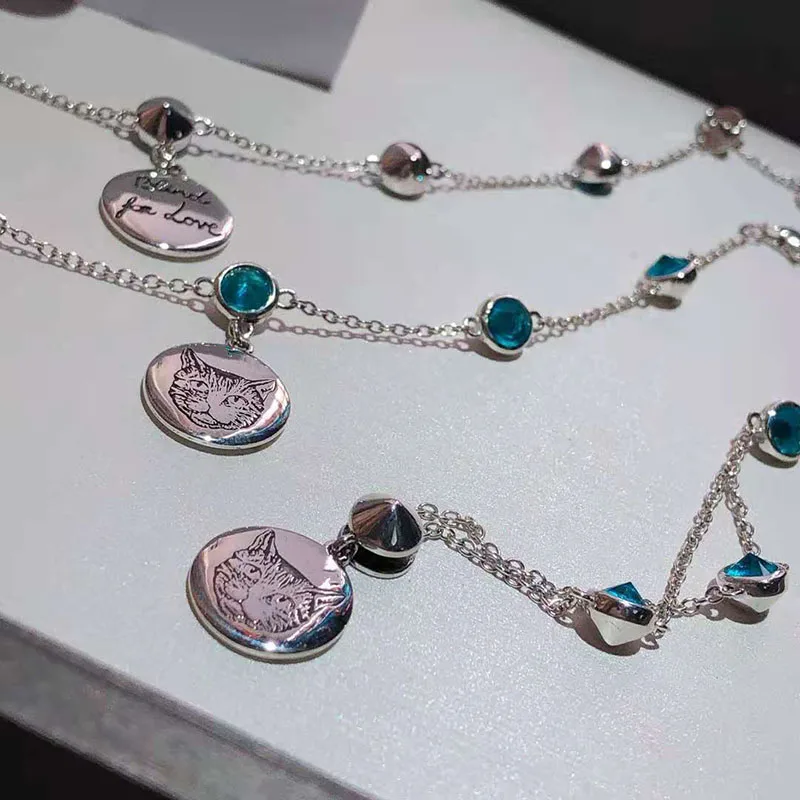 

Love Fearless Round Pendant 925 Sterling Silver Necklace Bracelet Female Fashion Cat Head Pattern High Quality Jewelry Logo Gift