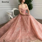 Женское кружевное платье с рюшами Booma, розовое Тюлевое вечернее платье трапециевидной формы с объемными цветами и открытой спиной, для выпускного вечера