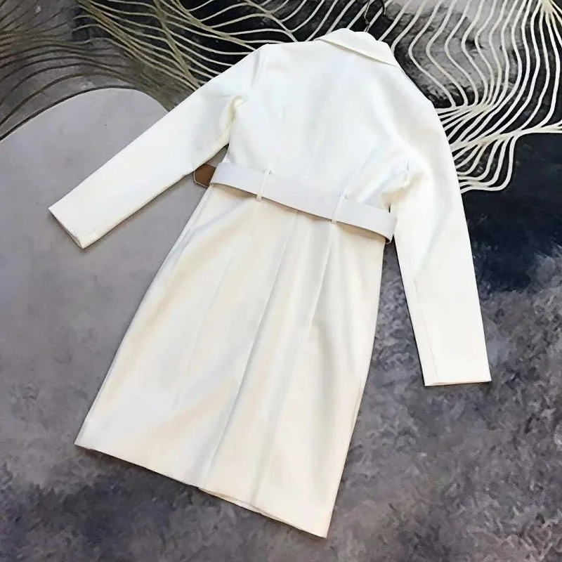 

Dress Latest Designer 2021 Autumn Women Turn-down Collar Chest Pocket Crystal Beading Deco Long Sleeve White Black Bodycon Dress