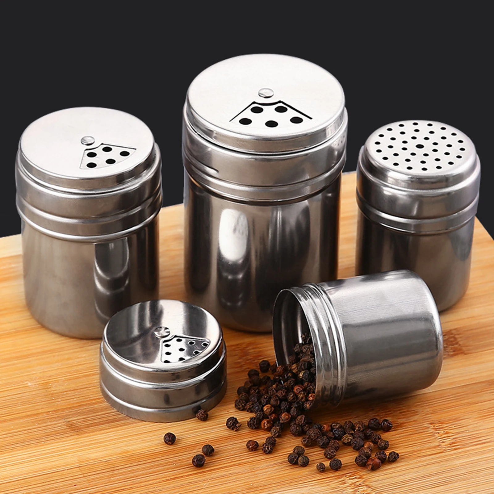 

2PCS/Lot Stainless Steel Seasoning Bottle with Rotating Lid Buckle Porous Structure Condiment Dispenser