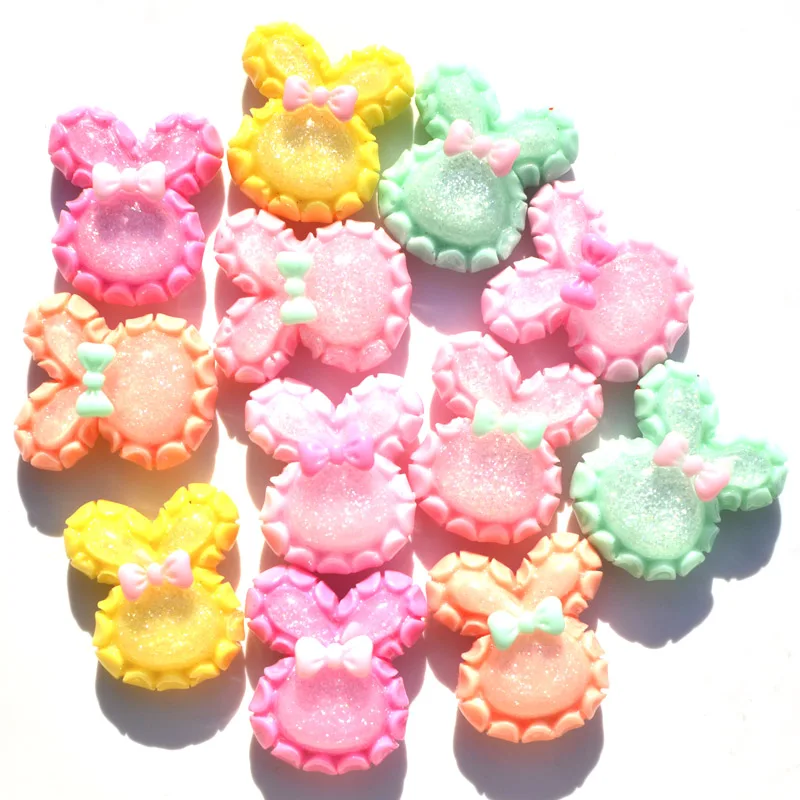 

30Pcs/lots Glitter Crystal Lace Rabbit Resin Flatback Cabochon DIY Figurines Baby Girl Hairband Hairloop Hairrope Ornament Craft
