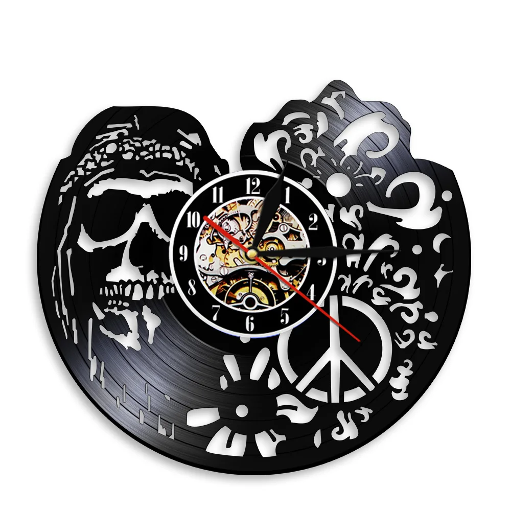 American Hipper Skull With Followers Wall Clock Gothic Skull Vinyl Record Wall Clock Skeleton Modern Home Decor Halloween Gift