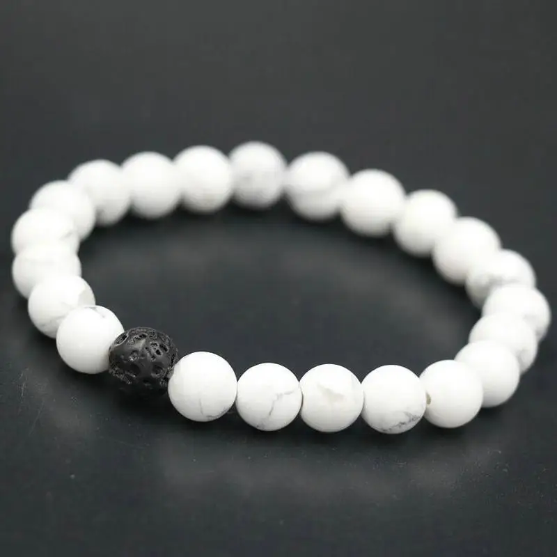 Пары расстояние браслет для мужчин белый черный натуральный вулканической лавы
