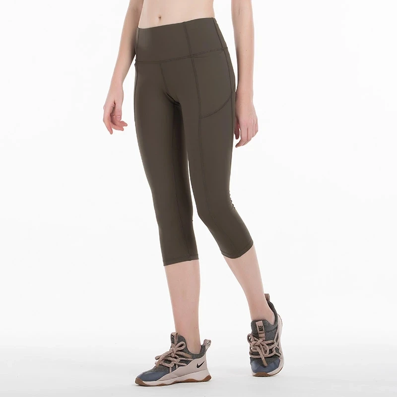 LULU стильные штаны для йоги с высокой талией фитнеса укороченные карманом на
