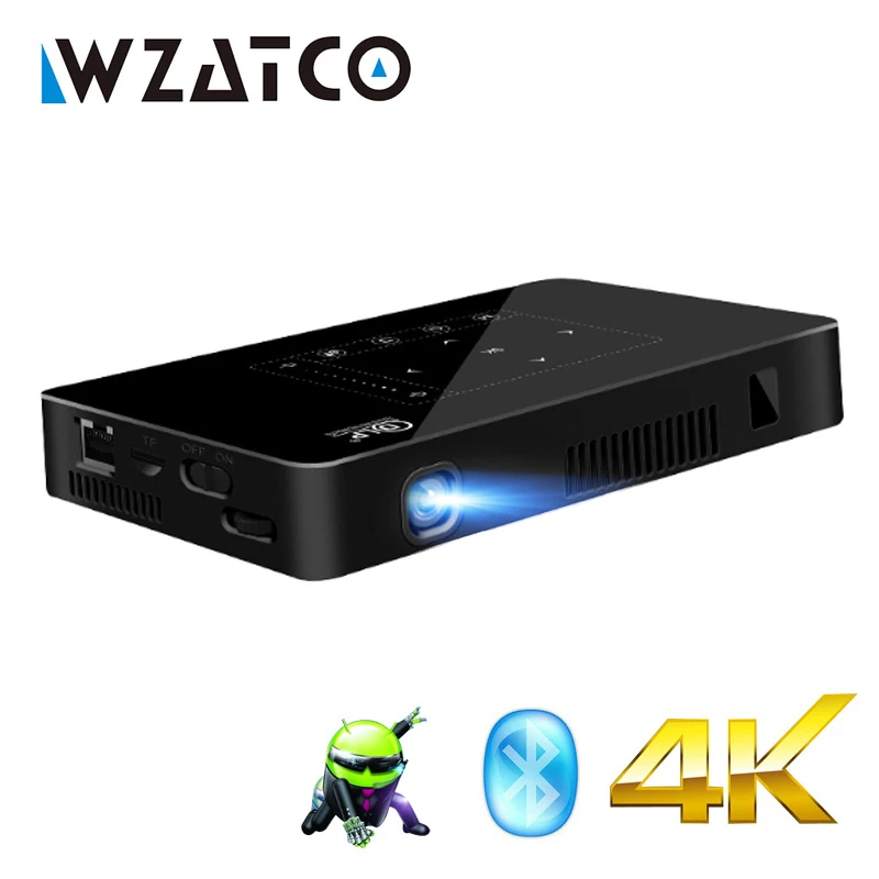 WZATCO P10 Android 2G 16G wifi Bluetooth с поддержкой батареи 1080P 4K мини-проектор Умный домашний кинотеатр карманный светодиодный проектор UF