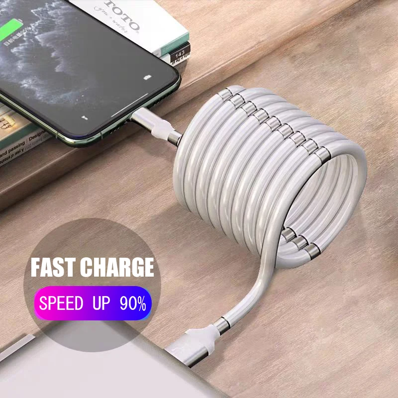 

Self Winding Fast Charging Magnetic Cable For Samsung A50 A70 A31 A51 A71 A91 OPPO A52 A72 A92 Type C Micro USB Phone Cable
