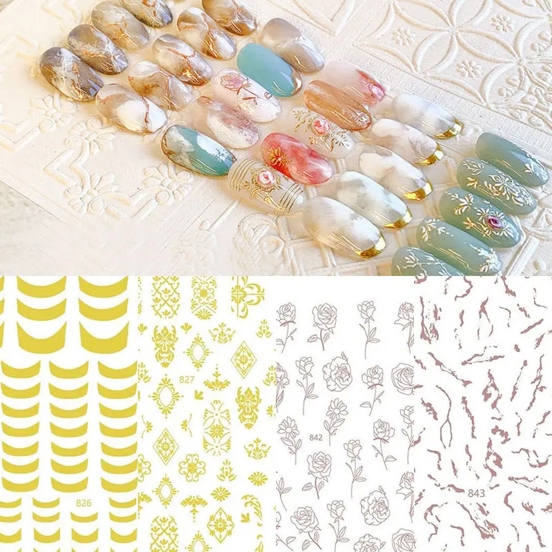 

3d Nail Art Line For Nail Art Decoration Gold Plated Nail Foil Nail Slider 3d Nail Sticker Tassel Stripe French Nail Lines