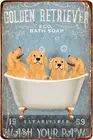 Золотой ретривер собака банное мыло металлический постер искусство жестяной знак винтажная железная живопись креативное настенное украшение для офиса ванной