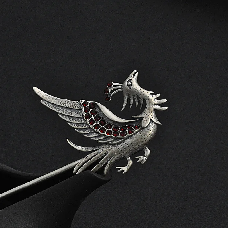 925 Sterling Silver Animal bird Phoenix Hair Stick For Women Antique Long Hair Decorated With Ethnic Style Hair Accessories