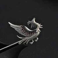 925 sterling silver animal bird phoenix hair stick for women antique long hair decorated with ethnic style hair accessories