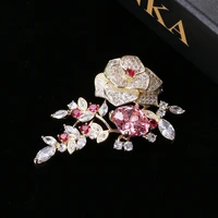 delicate micro inlaid aaa zircon camellia brooch pin gold plated rose flower brooches for women dress corsage valentines gift