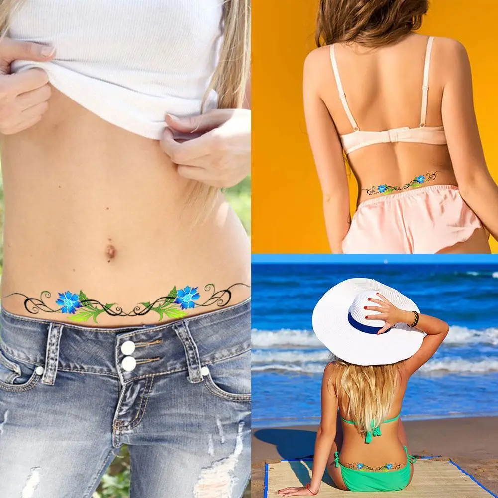 

Сексуальная Женская модная Цветочная наклейка на талию, нижний цветок, наклейка на пояс, тату-наклейка, узор, водостойкая Наклейка на тело