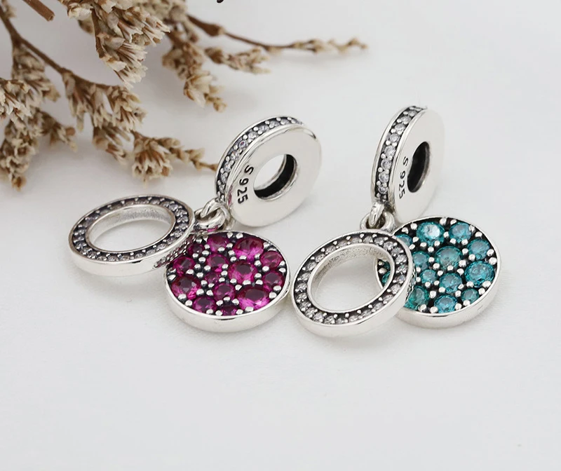 

Anomokay Sparkling Crystal Round Pendant Charm fit Bracelet Necklace 3 Color Two Piece Silver Pendant for DIY Jewelry