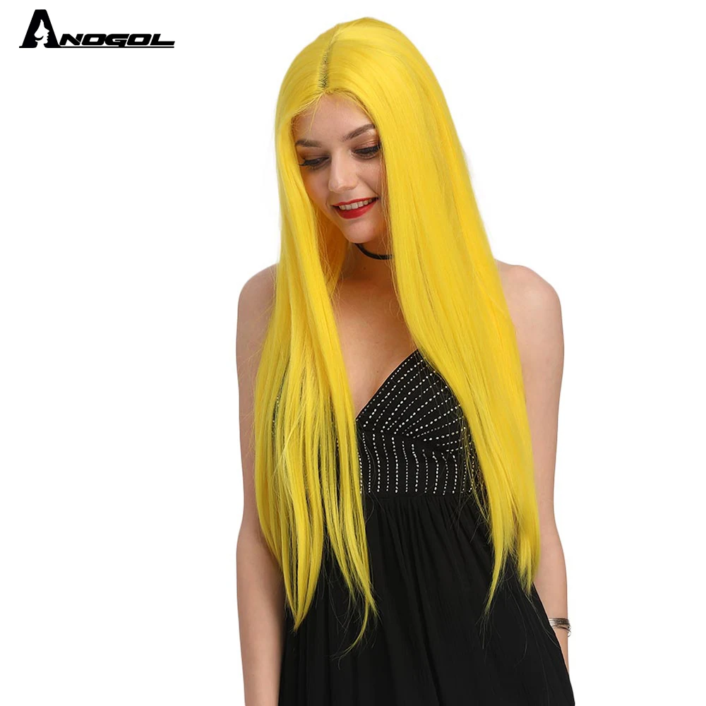 Anogol черные длинные шелковистые прямые футуристические волоконные синтетические