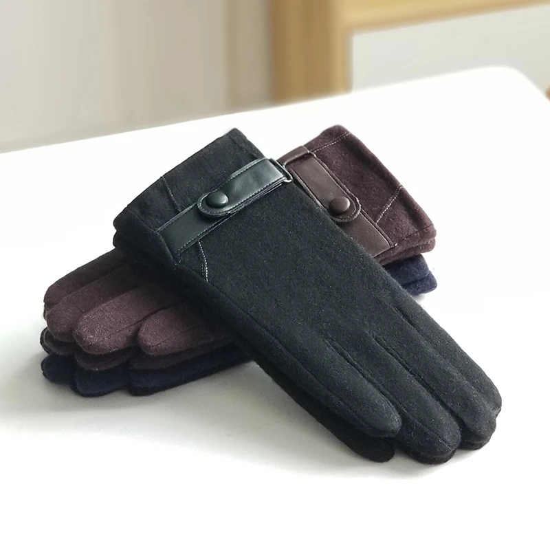 

Перчатки мужские шерстяные, удобные теплые однотонные митенки с пальцами для работы с сенсорным экраном, для вождения, NZ163, Осень-зима