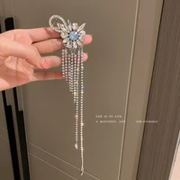 925 silver needle european and american temperament diamond tassel earrings ear clip integrated flower single eardrop female