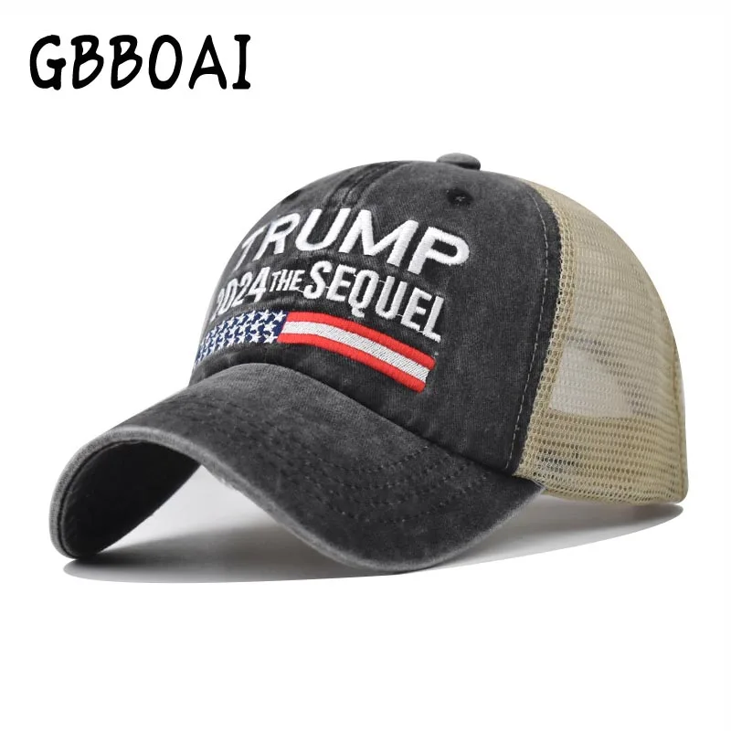 

Washed Denim Breathable Mesh Caps Donald Trump 2024 THE SEQUEL Baseball Cap Keep America Great Again Snapback President Hat