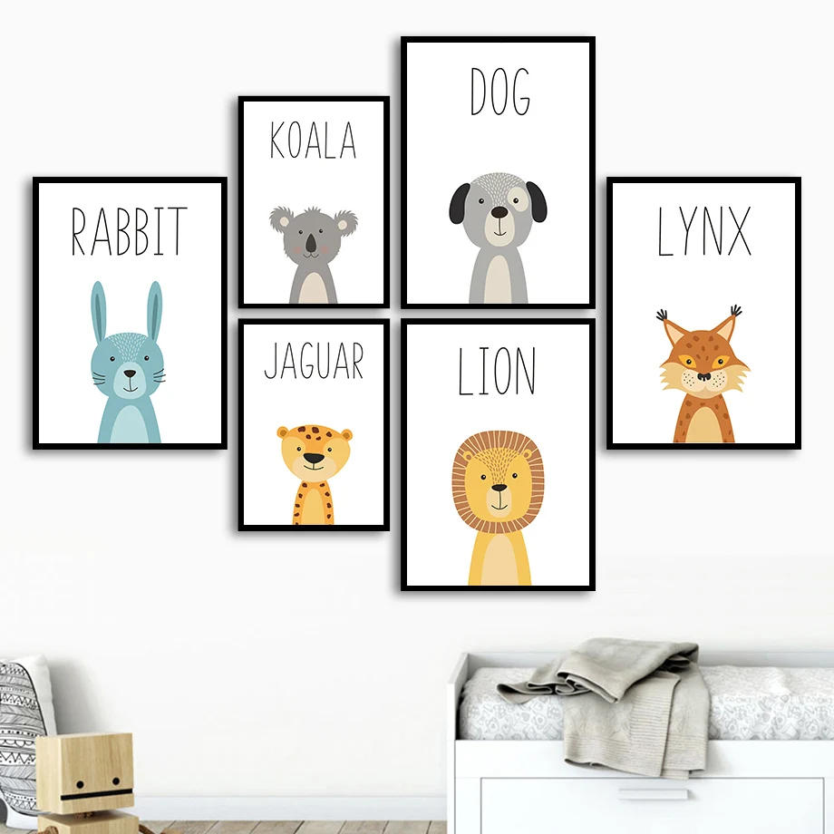 Лев Ягуар ящерица медведь енот Лиса животные скандинавские постеры и принты