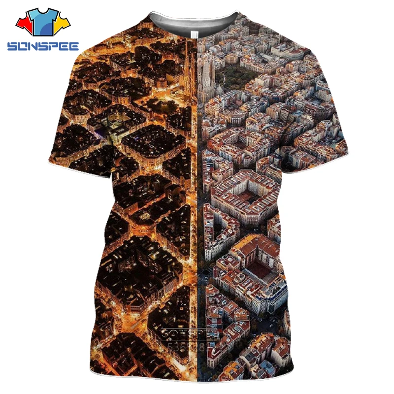 

Summer New Landscape City T-shirt 3D PrintMen Women Casual Fashion Hip Hop Short Sleeve Barcelona Light Night Church T-shirt Top