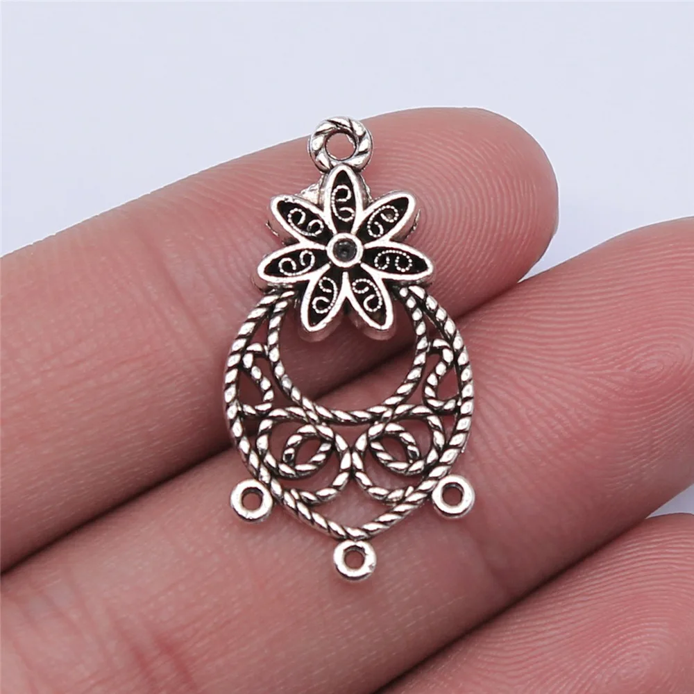 

10 Pcs/Lot 29*15mm Antique Silver Alloy Charms Hollow Out Flower Pentant For Jewelry Diy Making Pendant Handmade Craft Findings