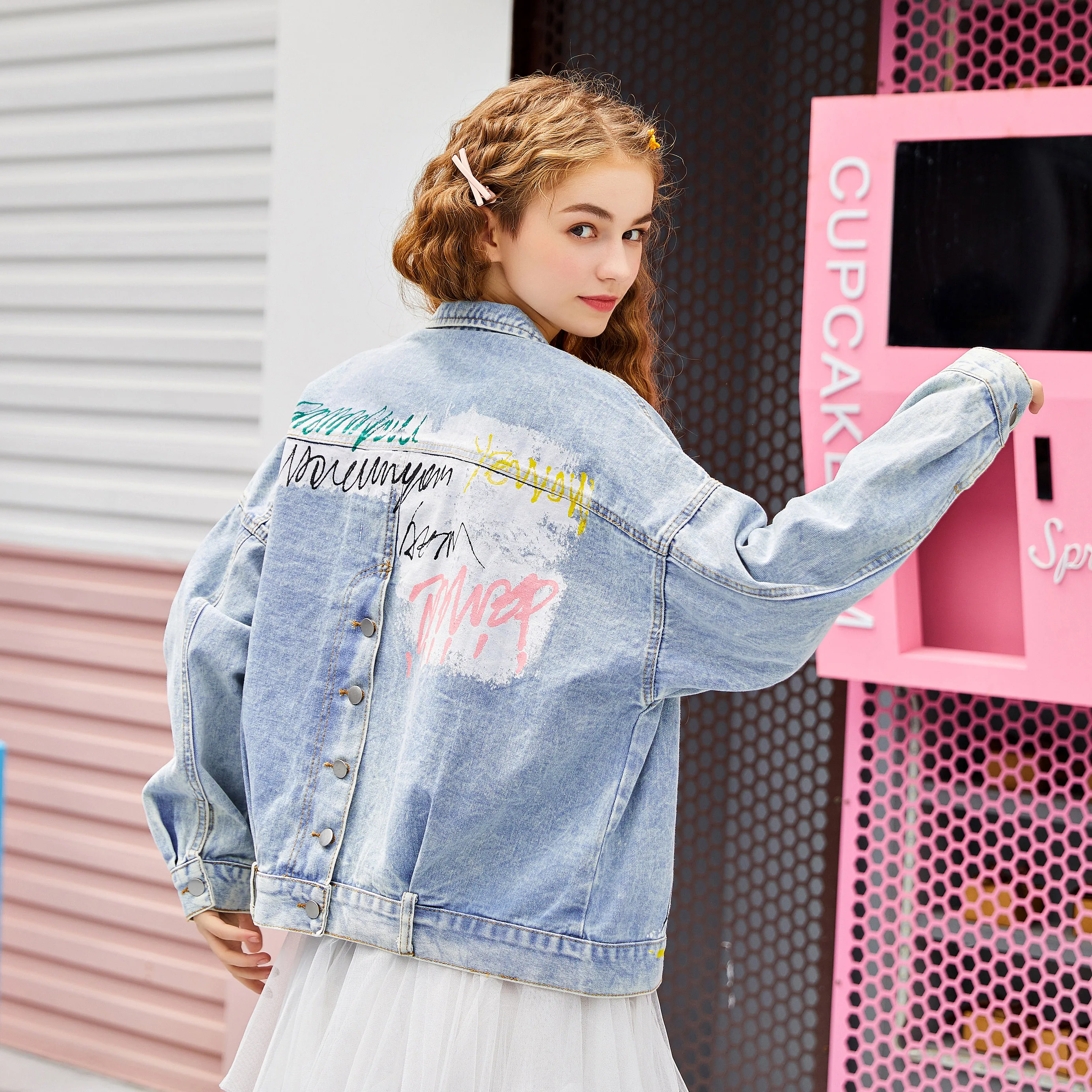 Новая Осенняя Джинсовая Куртка Harajuku с принтом потертая Свободная Повседневная