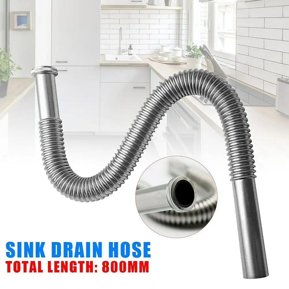 Серебристый Стальной сифон гибкий умывальник набор отходов раковины 800 мм
