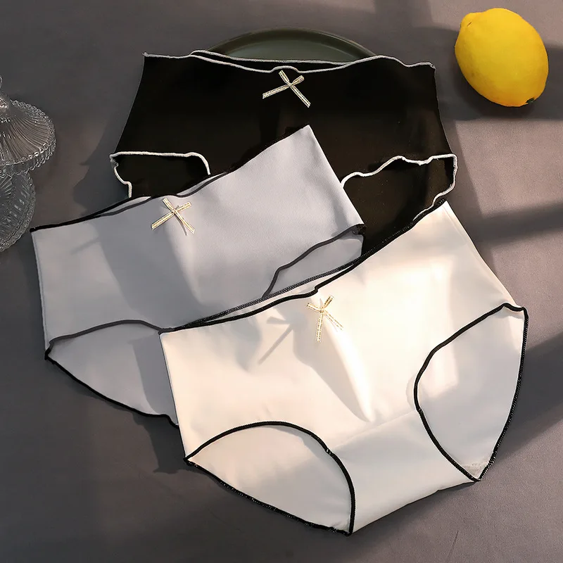 

Женские бесшовные трусики из вискозы, большие размеры, тонкие трусики с бантом, дышащее нижнее белье, однотонное женское нижнее белье, 2 шт.