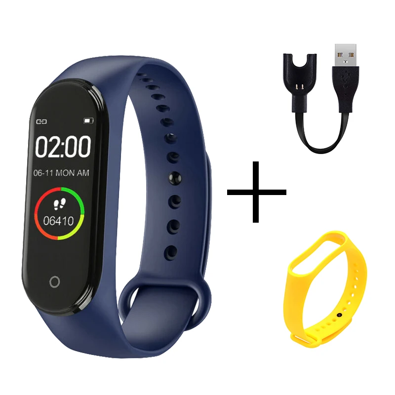 blue yellow strap Смарт-браслет M4, фитнес-трекер, часы, спортивный браслет, пульсометр, кровяное давление, монитор, SmartBand, браслет для здоровья для мужчин и женщин - Цвет: blue yellow strap