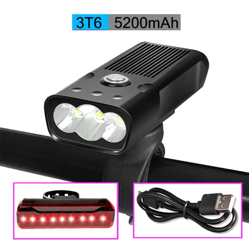 3T6 5200 with rear NEWBOLER 5200mAh Велосипедный свет дальнего света L2/T6 USB Перезаряжаемый комплект велосипедных фар Водонепроницаемая светодиодная фара power Bank Аксессуары - Цвет: 3T6 5200 with rear