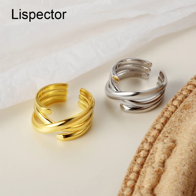 

Lispector 925 Sterling Silver Korean Multilayer Lines Rings for Men Women Minimalist Crossed Ring Party Unisex Jewelry Gifts