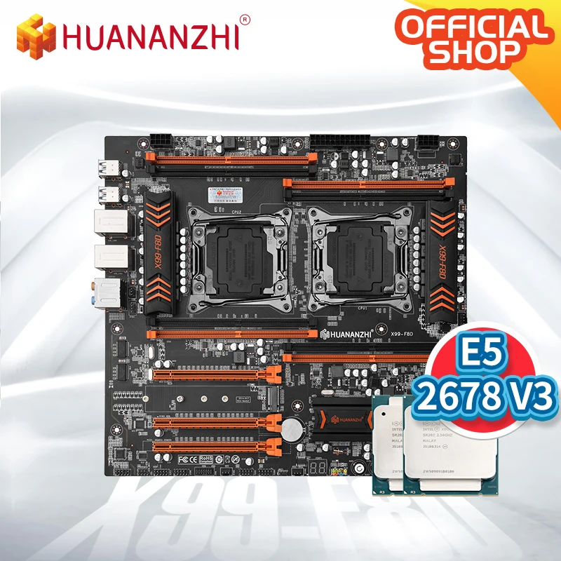 

HUANANZHI X99 F8D X99 Motherboard Intel Dual with Intel XEON E5 2678 V3*2 combo kit set support DDR4 ECC M.2 NVME NGFF USB3.0