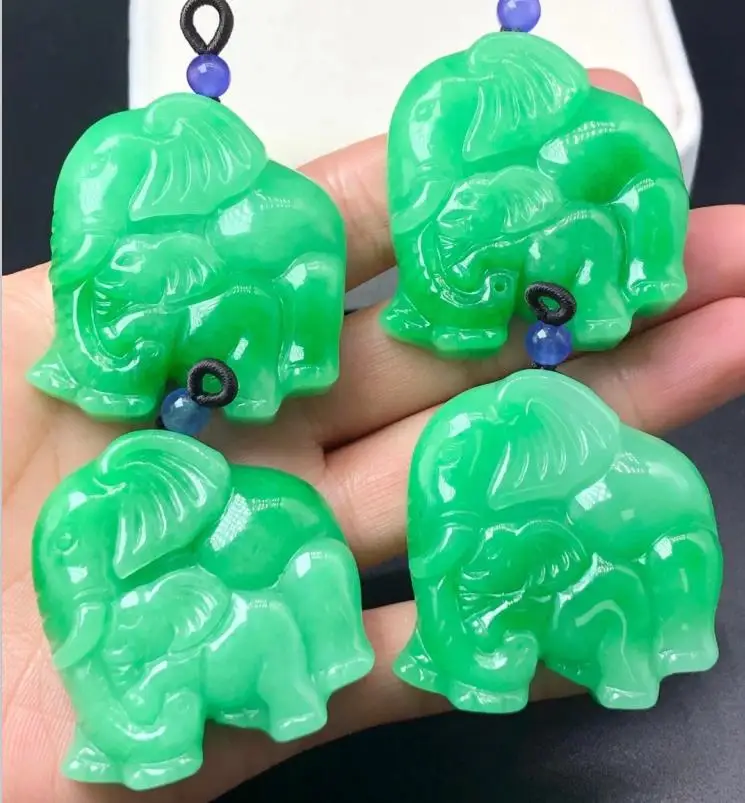 

1PC Natural Emerald Elephant Pendant Beads Necklace Jewellery Accessories Hand-Carved Woman Luck Amulet Gifts Sweater Chain