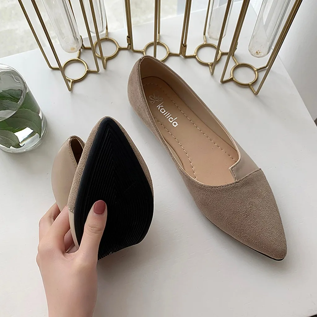 

Casual Shoes Woman Suede Pointed Surface Slip-On Sweet Flat With Rubber Shallow Mid Heel Round Toe PU Casual Shoes Woman