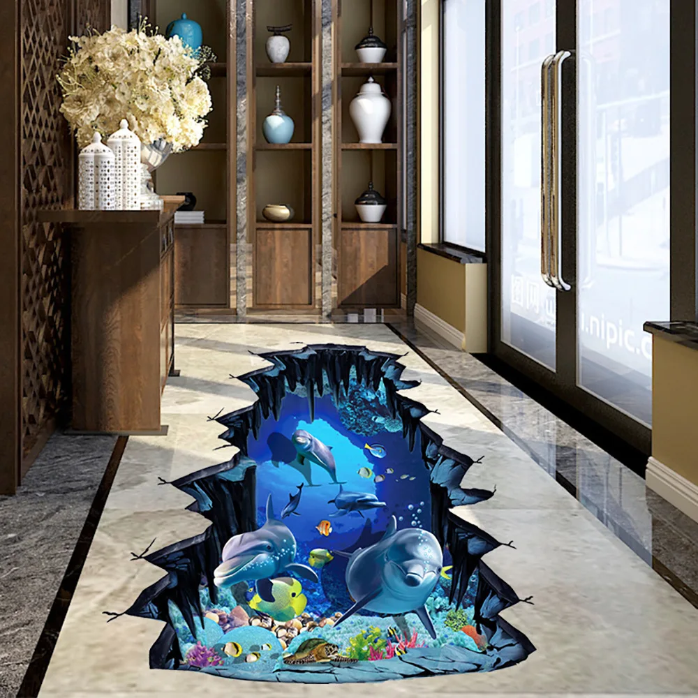 Водостойкая напольная 3d-наклейка Космический подводный мир самоклеящаяся