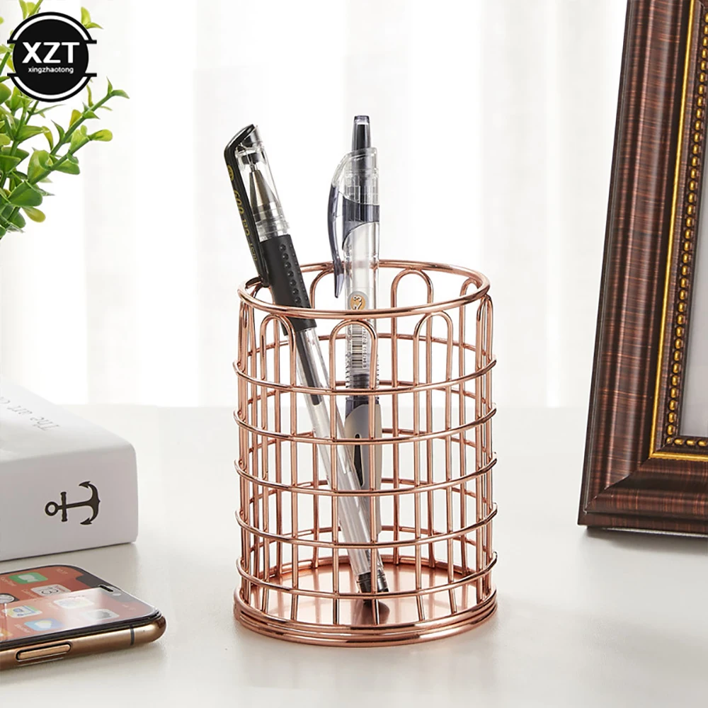 1Pcs Cosmetics Makeup Brushes Storage Box Cylindrical Case Storage Lipstick Brush Pen Holder Organizer Wrought Iron Pen Storage images - 6